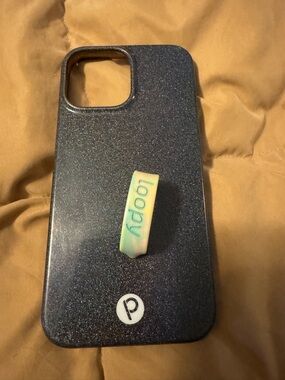 Glitter Black iPhone 13 ProMax Phone Case with Loopy Grip